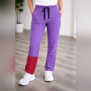 NWT Pledge 5 Purple Red Burgandy Color Block Medical Scrub Pants
